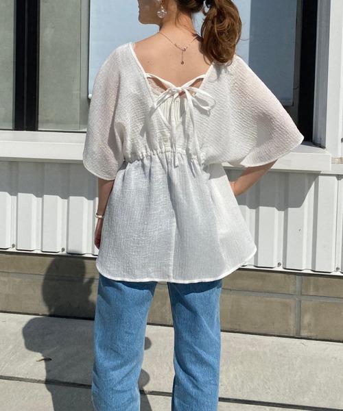 Heather（ヘザー）の「【こなれ】ＢＡＣＫデザインブラウス（半袖）　942903（シャツ/ブラウス・レディース・ホワイト/グリーン/アイボリー・FREE）」の2枚目の写真