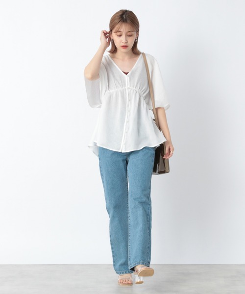 Heather（ヘザー）の「【こなれ】ＢＡＣＫデザインブラウス（半袖）　942903（シャツ/ブラウス・レディース・ホワイト/グリーン/アイボリー・FREE）」の10枚目の写真