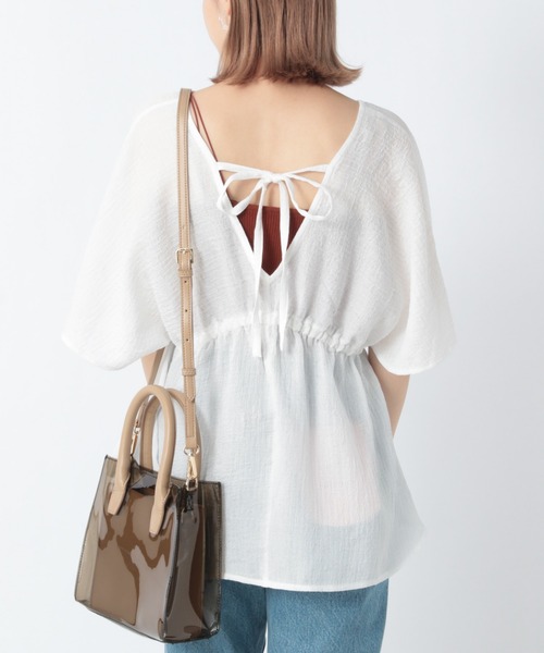 Heather（ヘザー）の「【こなれ】ＢＡＣＫデザインブラウス（半袖）　942903（シャツ/ブラウス・レディース・ホワイト/グリーン/アイボリー・FREE）」の17枚目の写真