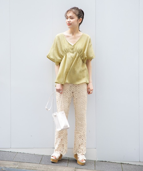 Heather（ヘザー）の「【こなれ】ＢＡＣＫデザインブラウス（半袖）　942903（シャツ/ブラウス・レディース・ホワイト/グリーン/アイボリー・FREE）」の20枚目の写真