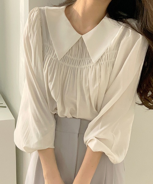 ABITOKYO（アビトーキョー）の「ビックフリル衿ボリュームスリーブギャザーブラウス（シャツ/ブラウス・レディース・ホワイト/ピンクベージュ・FREE）」の11枚目の写真