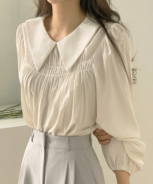 ABITOKYO（アビトーキョー）の「ビックフリル衿ボリュームスリーブギャザーブラウス（シャツ/ブラウス・レディース・ホワイト/ピンクベージュ・FREE）」の12枚目の写真