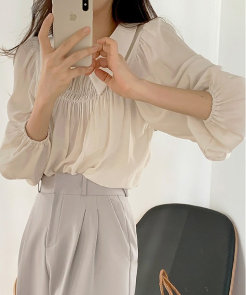 ABITOKYO（アビトーキョー）の「ビックフリル衿ボリュームスリーブギャザーブラウス（シャツ/ブラウス・レディース・ホワイト/ピンクベージュ・FREE）」の14枚目の写真