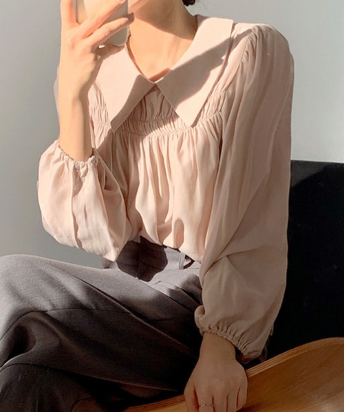 ABITOKYO（アビトーキョー）の「ビックフリル衿ボリュームスリーブギャザーブラウス（シャツ/ブラウス・レディース・ホワイト/ピンクベージュ・FREE）」の5枚目の写真