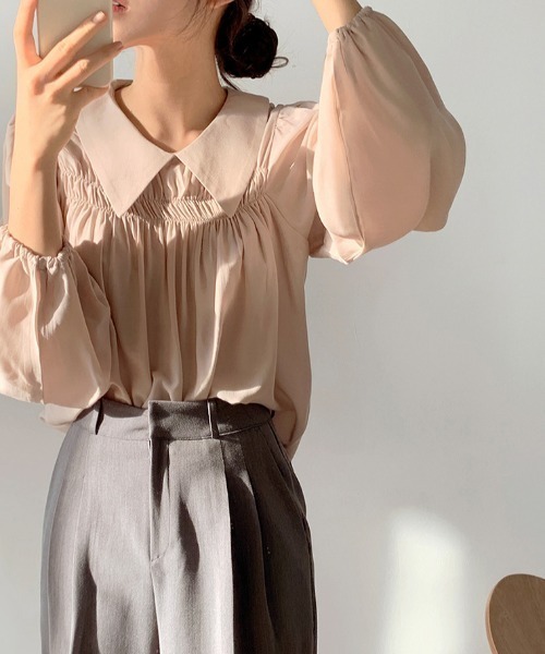 ABITOKYO（アビトーキョー）の「ビックフリル衿ボリュームスリーブギャザーブラウス（シャツ/ブラウス・レディース・ホワイト/ピンクベージュ・FREE）」の9枚目の写真