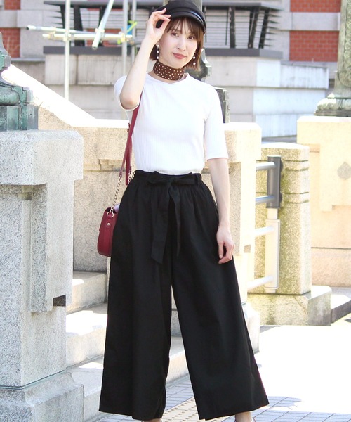 PourVous(プールヴー)の「2wayリボンワイドパンツ(チノパンツ・レディース・ブラック/テラコッタ/ベージュ・M/L)」の4枚目の写真