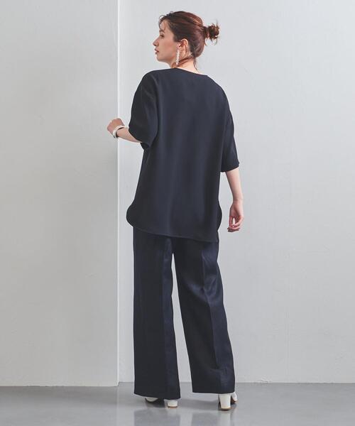 ユナイテッドアローズ／上品マットサテン/ラウンドネックとろみブラウス ネイビー ユナイテッドアローズ／上品マットサテン/ラウンドネックとろみ