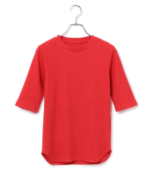 ADAM ET ROPE'(アダムエロペ)の「【アウトレット店舗・WEB限定】プリーツリブ5分袖プルオーバー(Tシャツ/カットソー・レディース・ブラック/レッド/ホワイト・FREE)」の2枚目の写真