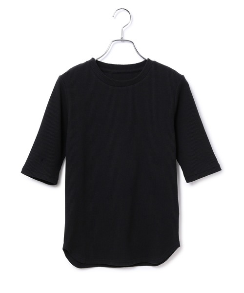 ADAM ET ROPE'(アダムエロペ)の「【アウトレット店舗・WEB限定】プリーツリブ5分袖プルオーバー(Tシャツ/カットソー・レディース・ブラック/レッド/ホワイト・FREE)」の3枚目の写真
