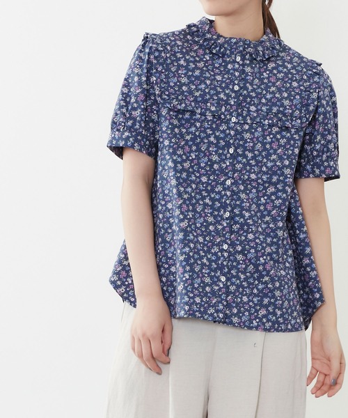 POU DOU DOU(プードゥドゥ)の「スクエアヨークフリルブラウス(シャツ/ブラウス・レディース・ネイビー/オフホワイト/ミント・3)」の3枚目の写真