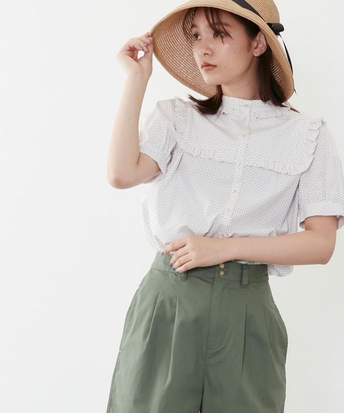 POU DOU DOU(プードゥドゥ)の「スクエアヨークフリルブラウス(シャツ/ブラウス・レディース・ネイビー/オフホワイト/ミント・3)」の4枚目の写真