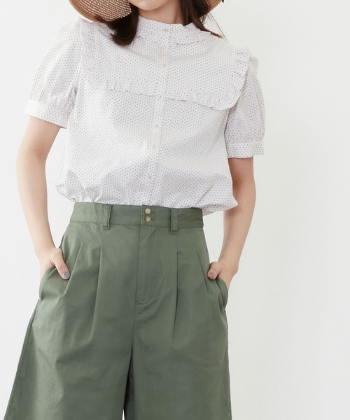 POU DOU DOU(プードゥドゥ)の「スクエアヨークフリルブラウス(シャツ/ブラウス・レディース・ネイビー/オフホワイト/ミント・3)」の6枚目の写真