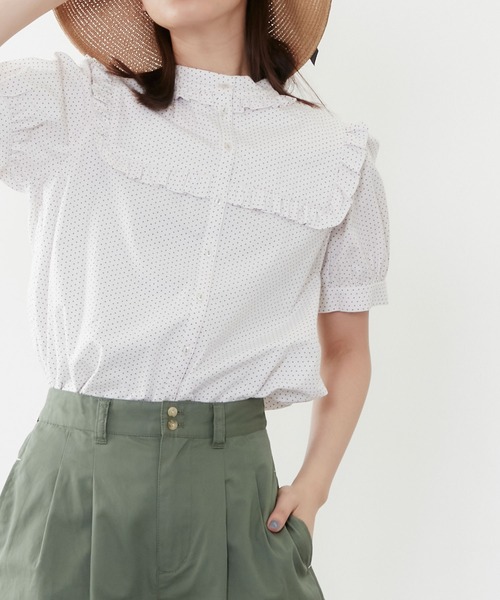 POU DOU DOU(プードゥドゥ)の「スクエアヨークフリルブラウス(シャツ/ブラウス・レディース・ネイビー/オフホワイト/ミント・3)」の8枚目の写真