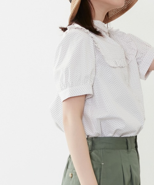 POU DOU DOU(プードゥドゥ)の「スクエアヨークフリルブラウス(シャツ/ブラウス・レディース・ネイビー/オフホワイト/ミント・3)」の9枚目の写真