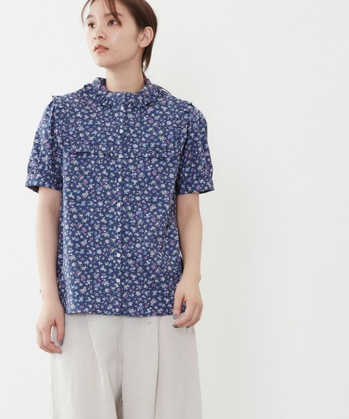 POU DOU DOU(プードゥドゥ)の「スクエアヨークフリルブラウス(シャツ/ブラウス・レディース・ネイビー/オフホワイト/ミント・3)」の13枚目の写真