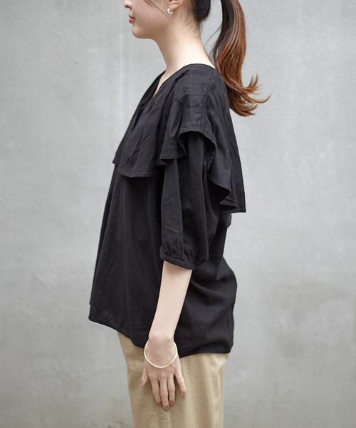 CIAOPANIC TYPY（チャオパニックティピー）の「リネンレーヨンタック衿ブラウス（シャツ/ブラウス・レディース・ホワイト/ブラック/グレイッシュベージュ・ONE SIZE）」の12枚目の写真