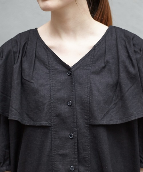 CIAOPANIC TYPY（チャオパニックティピー）の「リネンレーヨンタック衿ブラウス（シャツ/ブラウス・レディース・ホワイト/ブラック/グレイッシュベージュ・ONE SIZE）」の9枚目の写真