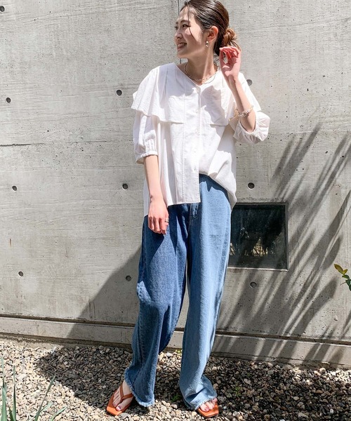 CIAOPANIC TYPY（チャオパニックティピー）の「リネンレーヨンタック衿ブラウス（シャツ/ブラウス・レディース・ホワイト/ブラック/グレイッシュベージュ・ONE SIZE）」の7枚目の写真