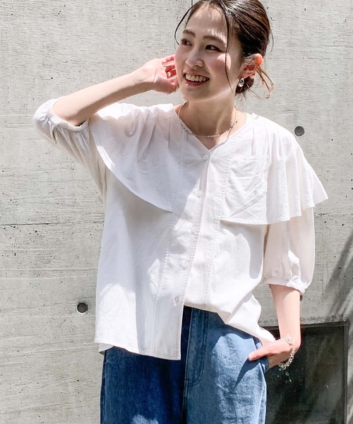 CIAOPANIC TYPY（チャオパニックティピー）の「リネンレーヨンタック衿ブラウス（シャツ/ブラウス・レディース・ホワイト/ブラック/グレイッシュベージュ・ONE SIZE）」の19枚目の写真