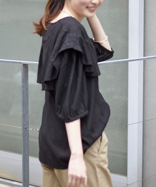 CIAOPANIC TYPY（チャオパニックティピー）の「リネンレーヨンタック衿ブラウス（シャツ/ブラウス・レディース・ホワイト/ブラック/グレイッシュベージュ・ONE SIZE）」の16枚目の写真