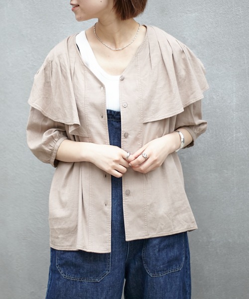 CIAOPANIC TYPY（チャオパニックティピー）の「リネンレーヨンタック衿ブラウス（シャツ/ブラウス・レディース・ホワイト/ブラック/グレイッシュベージュ・ONE SIZE）」の8枚目の写真