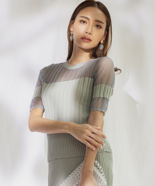 AMBIENT（アンビエント）の「ｼｰｽﾙｰﾘﾌﾞｼｮｰﾄｽﾘｰﾌﾞﾆｯﾄ（ニット/セーター・レディース・ブラック/グリーン/ピンク・FREE）」の3枚目の写真