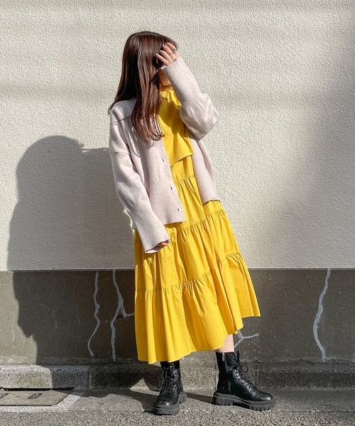美品マーレット　ティアードワンピース　イエロー 中古・古着通販】merlette (マーレット) MARTEL DRESS イエロー