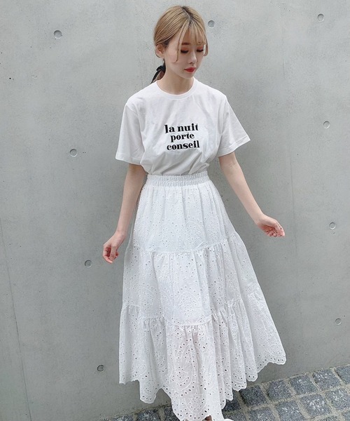 Voyage titty&Co.PETIT（ボヤージュティティアンドコープチ）の「【Voyage titty&Co.】レース切替えミディスカート（スカート・レディース・ブラック/オフホワイト・FREE）」の3枚目の写真