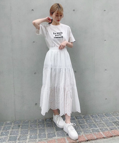 Voyage titty&Co.PETIT（ボヤージュティティアンドコープチ）の「【Voyage titty&Co.】レース切替えミディスカート（スカート・レディース・ブラック/オフホワイト・FREE）」の10枚目の写真