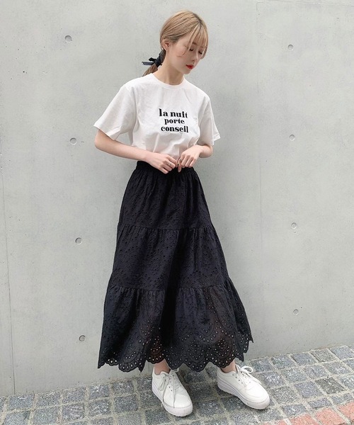 Voyage titty&Co.PETIT（ボヤージュティティアンドコープチ）の「【Voyage titty&Co.】レース切替えミディスカート（スカート・レディース・ブラック/オフホワイト・FREE）」の9枚目の写真