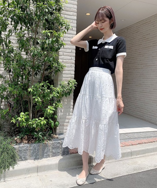 Voyage titty&Co.PETIT（ボヤージュティティアンドコープチ）の「【Voyage titty&Co.】レース切替えミディスカート（スカート・レディース・ブラック/オフホワイト・FREE）」の11枚目の写真