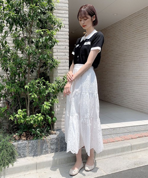 Voyage titty&Co.PETIT（ボヤージュティティアンドコープチ）の「【Voyage titty&Co.】レース切替えミディスカート（スカート・レディース・ブラック/オフホワイト・FREE）」の12枚目の写真
