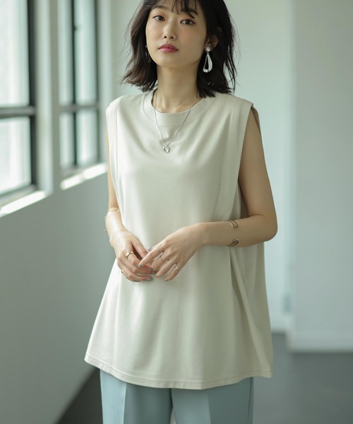 GeeRA(ジーラ)の「シルケットライクボクシーノースリTシャツ(Tシャツ/カットソー・レディース・ブラック/アイボリー/サンドベージュ・MEDIUM)」の3枚目の写真
