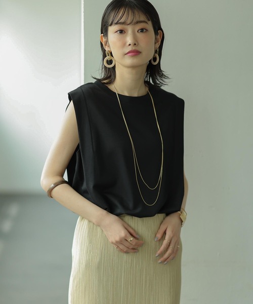GeeRA(ジーラ)の「シルケットライクボクシーノースリTシャツ(Tシャツ/カットソー・レディース・ブラック/アイボリー/サンドベージュ・MEDIUM)」の2枚目の写真