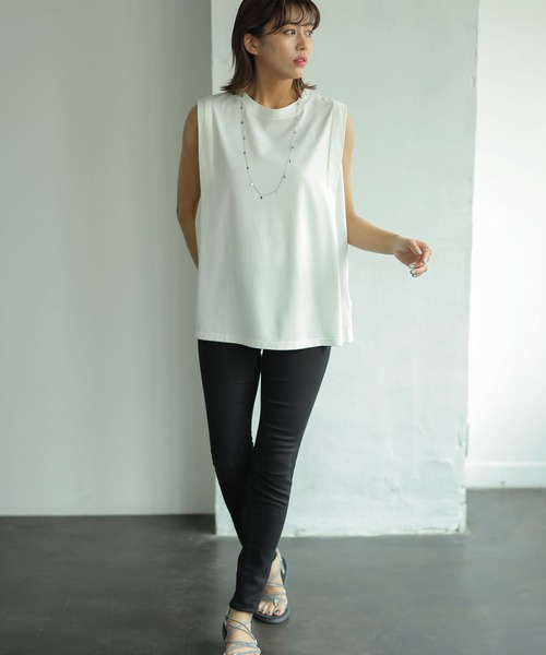 GeeRA(ジーラ)の「シルケットライクボクシーノースリTシャツ(Tシャツ/カットソー・レディース・ブラック/アイボリー/サンドベージュ・MEDIUM)」の19枚目の写真