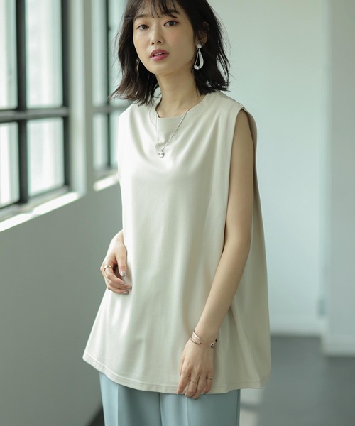 GeeRA(ジーラ)の「シルケットライクボクシーノースリTシャツ(Tシャツ/カットソー・レディース・ブラック/アイボリー/サンドベージュ・MEDIUM)」の18枚目の写真