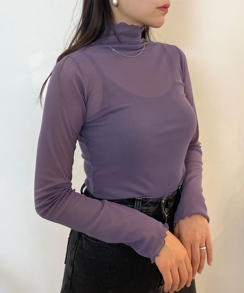 CEMONEMO(セモネモ)の「ハイネック シースルー メロー カットソー(Tシャツ/カットソー・レディース・ホワイト/ブラック/ベージュ/ブラウン/パープル/グリーン/インディゴブルー/グレー/ナチュラル/ピンク/イエロー/スカイブルー/イエロー系その他・FREE)」の11枚目の写真