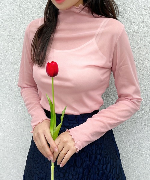 CEMONEMO(セモネモ)の「ハイネック シースルー メロー カットソー(Tシャツ/カットソー・レディース・ホワイト/ブラック/ベージュ/ブラウン/パープル/グリーン/インディゴブルー/グレー/ナチュラル/ピンク/イエロー/スカイブルー/イエロー系その他・FREE)」の13枚目の写真