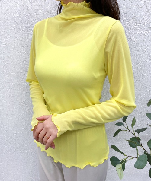 CEMONEMO(セモネモ)の「ハイネック シースルー メロー カットソー(Tシャツ/カットソー・レディース・ホワイト/ブラック/ベージュ/ブラウン/パープル/グリーン/インディゴブルー/グレー/ナチュラル/ピンク/イエロー/スカイブルー/イエロー系その他・FREE)」の12枚目の写真