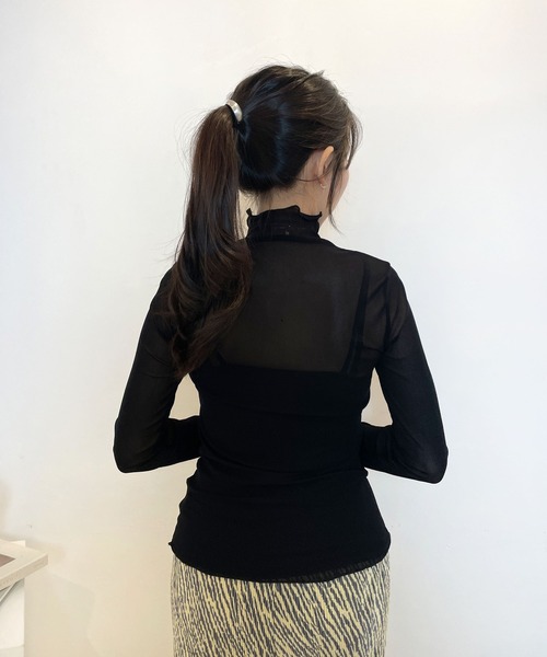 CEMONEMO(セモネモ)の「ハイネック シースルー メロー カットソー(Tシャツ/カットソー・レディース・ホワイト/ブラック/ベージュ/ブラウン/パープル/グリーン/インディゴブルー/グレー/ナチュラル/ピンク/イエロー/スカイブルー/イエロー系その他・FREE)」の15枚目の写真