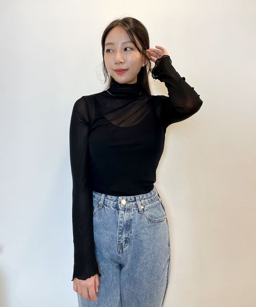 CEMONEMO(セモネモ)の「ハイネック シースルー メロー カットソー(Tシャツ/カットソー・レディース・ホワイト/ブラック/ベージュ/ブラウン/パープル/グリーン/インディゴブルー/グレー/ナチュラル/ピンク/イエロー/スカイブルー/イエロー系その他・FREE)」の17枚目の写真