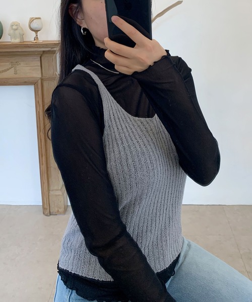 CEMONEMO(セモネモ)の「ハイネック シースルー メロー カットソー(Tシャツ/カットソー・レディース・ホワイト/ブラック/ベージュ/ブラウン/パープル/グリーン/インディゴブルー/グレー/ナチュラル/ピンク/イエロー/スカイブルー/イエロー系その他・FREE)」の21枚目の写真