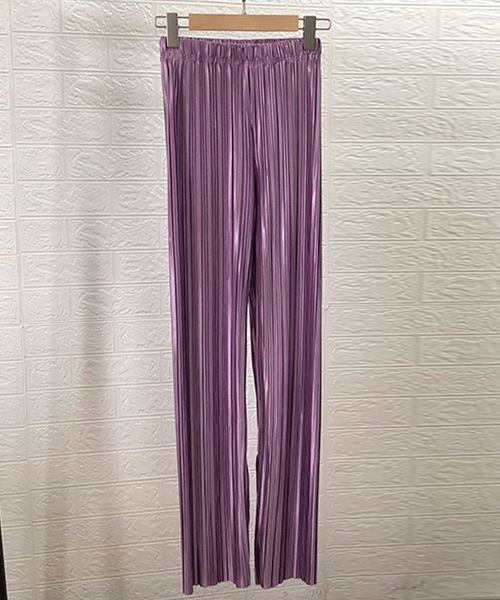 SMILE ORCHID(スマイルオーキッド)の「セルフカット可能セミワイドフレアプリーツパンツ(その他パンツ・レディース・グリーン/ブラック/ブルー/パープル/ベージュ・FREE)」の13枚目の写真