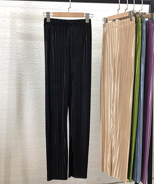 SMILE ORCHID(スマイルオーキッド)の「セルフカット可能セミワイドフレアプリーツパンツ(その他パンツ・レディース・グリーン/ブラック/ブルー/パープル/ベージュ・FREE)」の12枚目の写真