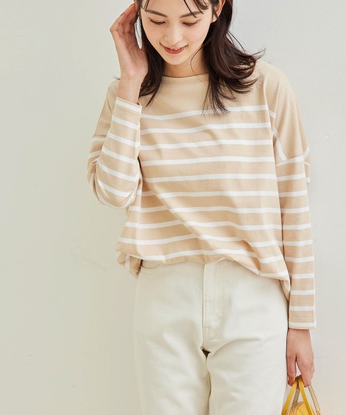 ROPE' PICNIC(ロペピクニック)の「【TRUE COTTON】【リンクコーデ】ボーダープルオーバー(Tシャツ/カットソー・レディース・ブラック/ベージュ/パープル/グリーン・38)」の3枚目の写真