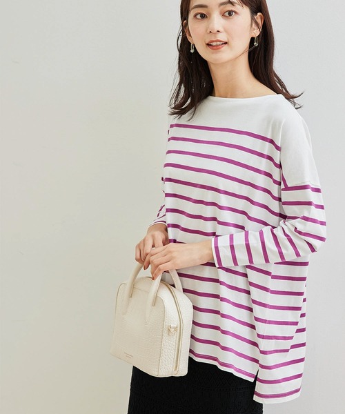 ROPE' PICNIC(ロペピクニック)の「【TRUE COTTON】【リンクコーデ】ボーダープルオーバー(Tシャツ/カットソー・レディース・ブラック/ベージュ/パープル/グリーン・38)」の4枚目の写真