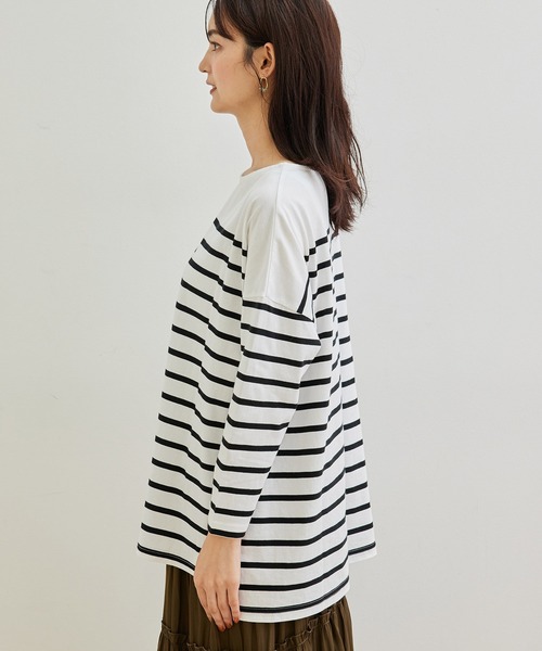 ROPE' PICNIC(ロペピクニック)の「【TRUE COTTON】【リンクコーデ】ボーダープルオーバー(Tシャツ/カットソー・レディース・ブラック/ベージュ/パープル/グリーン・38)」の5枚目の写真