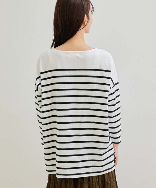 ROPE' PICNIC(ロペピクニック)の「【TRUE COTTON】【リンクコーデ】ボーダープルオーバー(Tシャツ/カットソー・レディース・ブラック/ベージュ/パープル/グリーン・38)」の6枚目の写真