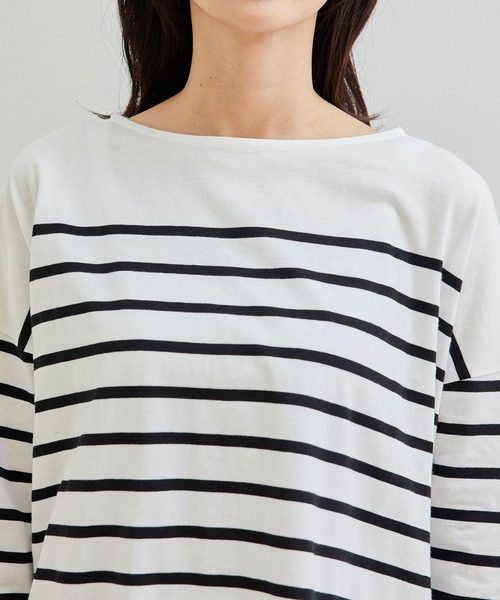 ROPE' PICNIC(ロペピクニック)の「【TRUE COTTON】【リンクコーデ】ボーダープルオーバー(Tシャツ/カットソー・レディース・ブラック/ベージュ/パープル/グリーン・38)」の7枚目の写真