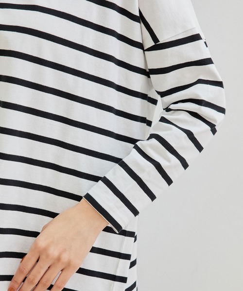 ROPE' PICNIC(ロペピクニック)の「【TRUE COTTON】【リンクコーデ】ボーダープルオーバー(Tシャツ/カットソー・レディース・ブラック/ベージュ/パープル/グリーン・38)」の8枚目の写真